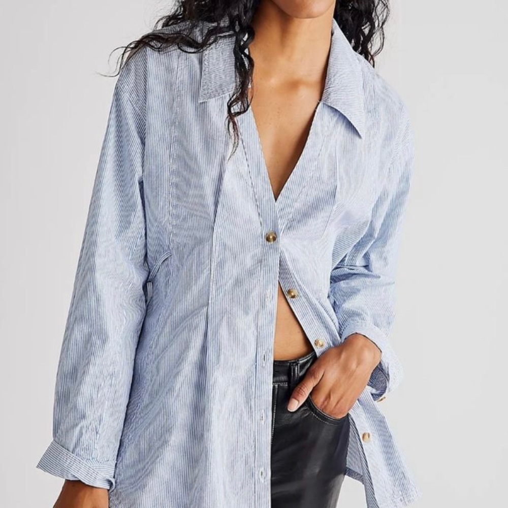 NWT Free People Striped Button Up